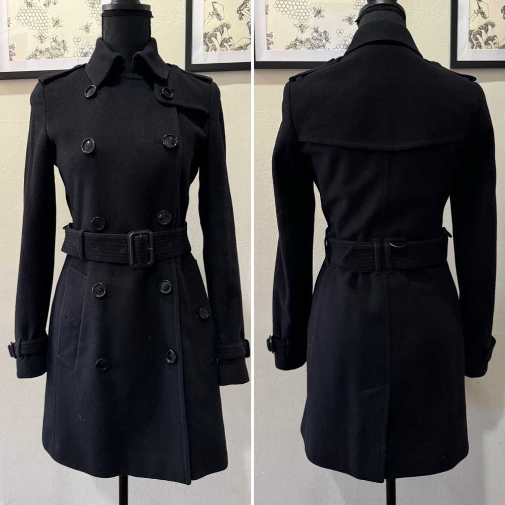 Authentic Burberry Kensington Wool Black Double-Breasted Trench Coat - Picture 2 of 8